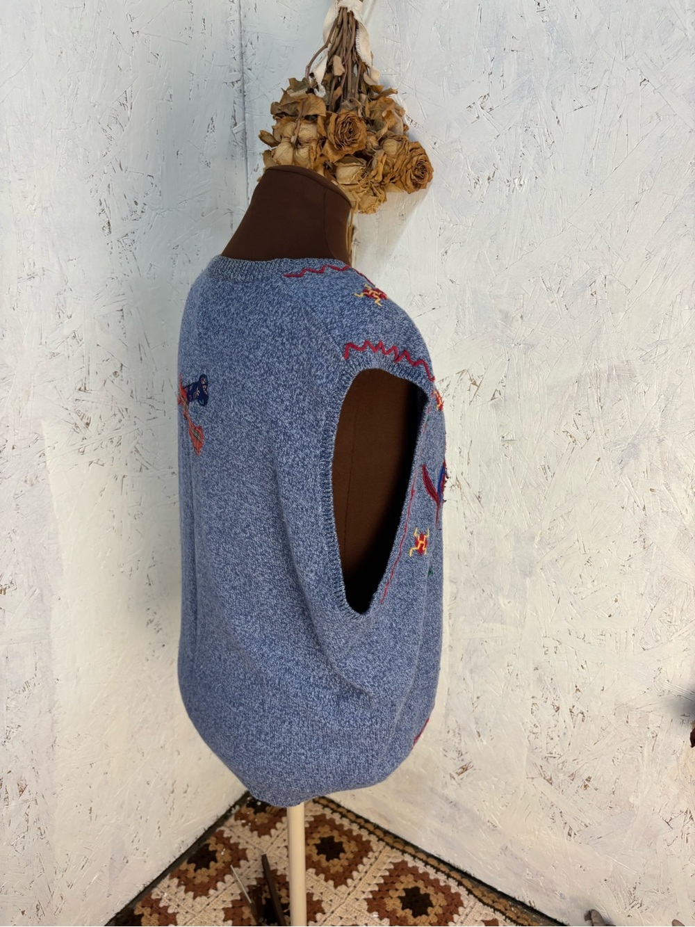 Vintage Napa Valley Embroidered Dog Mom Lover Patchwork Cardigan Blue Size Large - Picture 3 of 6
